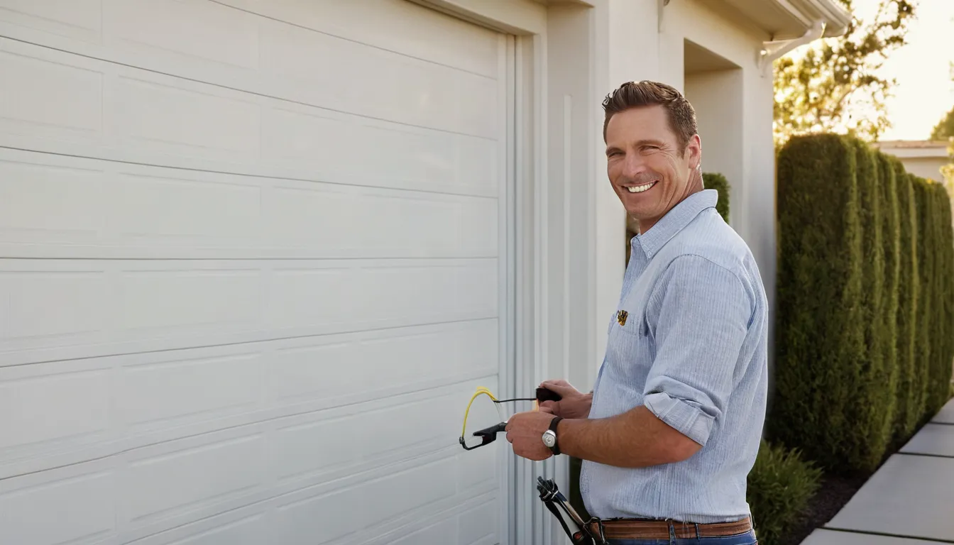 A friendly provider checking a garage door at a Palo Alto home